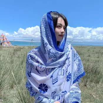 Шелковый шарф, Женская Весенне-летняя Солнцезащитная шаль для путешествий по пустыне, Красный шарф в этническом стиле
