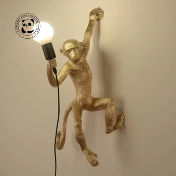 Нордическая смола обезьяна, настенный светильник светодиодный детская комната бар ресторан коридор декор светильник животного веревку, обезьяна подвесной светильник