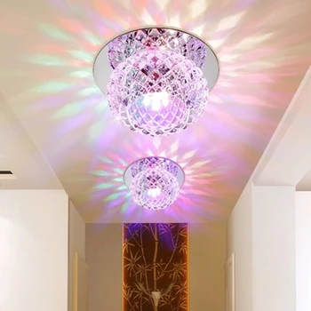 Современная светодиодная лампа встроенный цветной потолочный светильник из круглого стекла с украшением в виде кристаллов лампа для освещения балкона