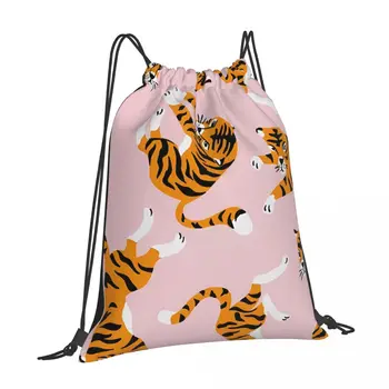 Милая сумка для хранения на открытом воздухе с изображением Тигра, Персонализированные рюкзаки на шнурке, подходящие для школы, кемпинга и легкого пешего туризма