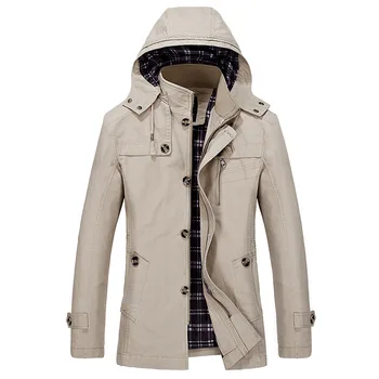 Весенне-осенняя мужская куртка, большая ветровка, мужское пальто средней длины с капюшоном
