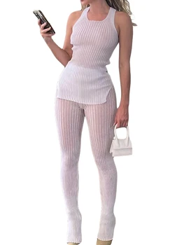 Стильный женский комплект из двух предметов Plisse - Топ-труба Y2K без бретелек с широкими расклешенными брюками, идеальный костюм в тон для женщин