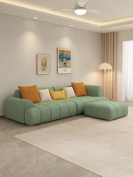 Кремовый тканевый диван, легкая роскошь, маленькая семейная гостиная, прямой ряд, скандинавский квадрат, простой современный, облачная сетка, красный новый стиль