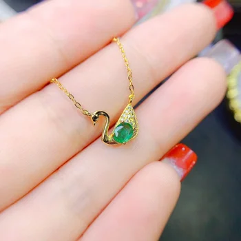 Женское ожерелье с Натуральным изумрудным лебедем, подвеска из стерлингового серебра 925 пробы, зеленые драгоценные камни, изысканные ювелирные изделия