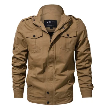 Осенняя военная куртка, мужская модная куртка-бомбер со стоячим воротником и множеством карманов, однотонное хлопковое пальто, мужские большие размеры M-5XL