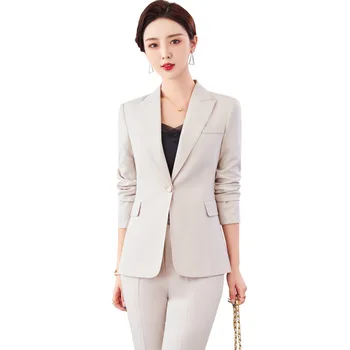 Весенние официальные Профессиональные Женские деловые костюмы 2023 года с брюками и куртками, пальто в стиле OL, Офисная рабочая одежда, Блейзеры, брючные костюмы