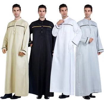 Мусульманский Мужской Модный Однотонный Халат с Длинным рукавом, Арабский Кафтан, Саудовская Одежда из Дубая, Мужчины Поклоняются Абае