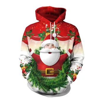 2023 Модная Рождественская толстовка с капюшоном для мужчин и женщин, свитер с 3D-принтом Санта-Клауса Большого размера, Осенне-зимний модный свитер с капюшоном