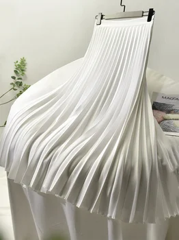 Осень 2023, Брендовая Дизайнерская Женская Демисезонная Элегантная Шикарная Однотонная Плиссированная юбка с высокой талией, Роскошная мода с эластичной женской