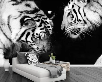 Обои на заказ Beibehang, черно-белый тигр, ТВ-фон, стены, животные, современная минималистичная гостиная, спальня, 3D обои