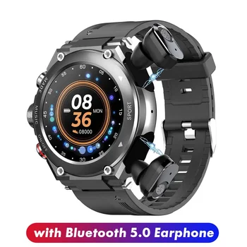 Смарт-часы Мужские Bluetooth Вызов TWS Наушники Температура тела DIY Циферблат Спортивные Умные часы 2021 для Android IOS