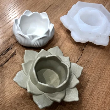 3D Подсвечник Lotus Силиконовая форма для DIY Плантатора Коробка для хранения Ремесла Изготовление Бетонной Смолы Гипсовая форма Подсвечник Плесень Инструмент