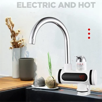 Водонагреватель с мгновенным отображением температуры, Кран для подогрева горячей воды для кухни, ванной комнаты, штепсельная вилка ЕС