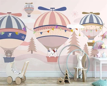 beibehang Пользовательские скандинавские расписанные вручную мультяшные животные ветряная мельница воздушный шар розовые фоновые обои для детской комнаты