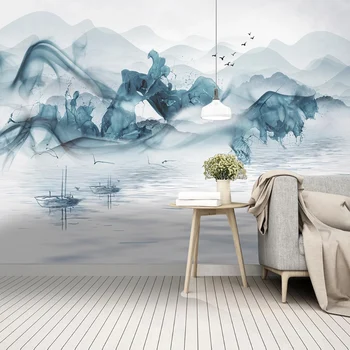 Пользовательские настенные обои 3D Абстрактные линии Чернильный пейзаж Fressco В китайском стиле Гостиная Кабинет Домашний декор Водонепроницаемые обои