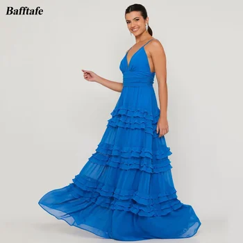 Bafftafe/ Синие шифоновые Женские вечерние платья, официальная многоуровневая юбка, Длинные платья для выпускного вечера, платье для особых случаев, Свадебная вечеринка