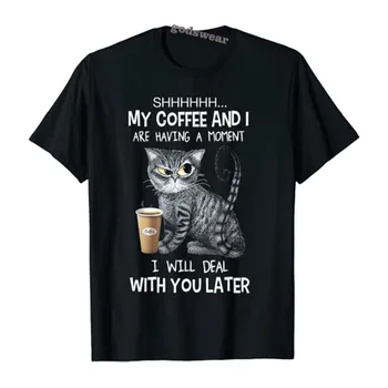 Тсссс, у нас с кофе есть момент, Забавная футболка с котом, Эстетичная Одежда, Футболка с графическим рисунком, Повседневные Топы, одежда в стиле Жизни