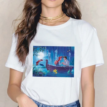 Женская футболка Disney The Little Mermaid с эстетичным принтом, летняя горячая распродажа, повседневные топы Tumblr, белые футболки с круглым вырезом, женские блузки