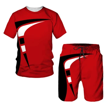 Новые Летние трендовые повседневные спортивные костюмы Оверсайз для мужчин в Европейском и американском стиле 2023, футболка с 3D-цифровой печатью, Шорты, Комплект одежды из 2 предметов