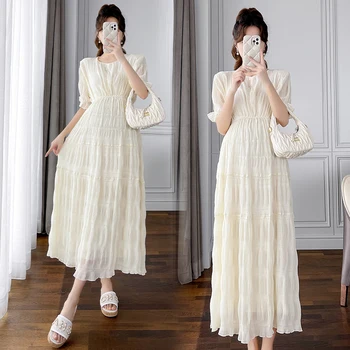 2328 # 2023 Летнее Корейское Модное Длинное платье для беременных, Свободная Облегающая одежда для беременных, Милая одежда для беременных с оборками