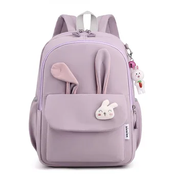 Фиолетово-розовый школьный рюкзак для девочек, милые сумки для книг с кроликом, водонепроницаемые легкие школьные сумки, студенческие рюкзаки, школьные сумки для подростков