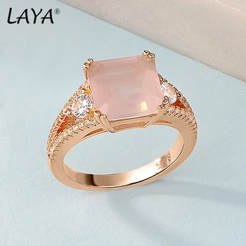 Женское кольцо из натурального розового кварца, стерлингового серебра 925 пробы, светло-розовый драгоценный камень в 4 карата, Романтический стиль для леди