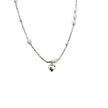 S925 Стерлинговое серебро, битое серебро, Пресноводный жемчуг, Ожерелье любви, легкая роскошная цепочка-ошейник для женского меньшинства
